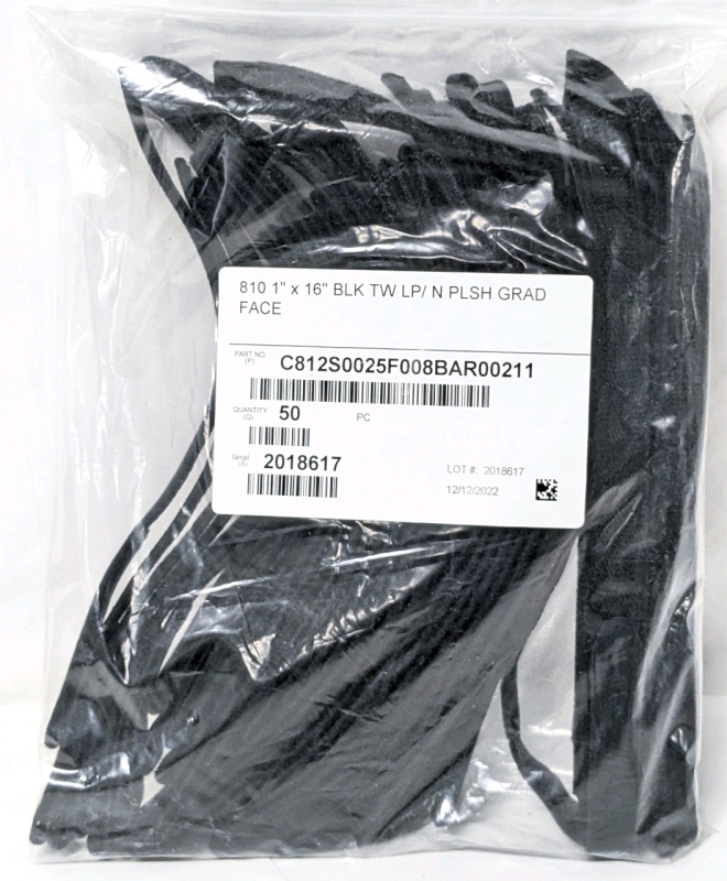 50 New Plush Velcro Straps | 1" x 16" | 810 BLK TW LP/ N PLSH GRAD FACE