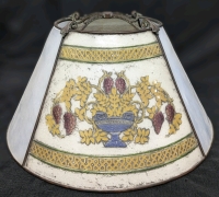 Large Signed Handel 7418 Handpainted Slag Glass-Style Lampshade with Patinated Metal | 18.5" Bottom Diameter, 9.2" Top Diam x 11" Tall