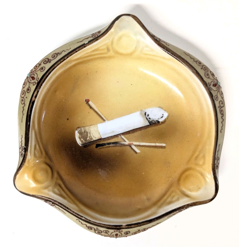 Unusual Vintage Noritake Japan Porcelain Ashtray w Realistically Handpainted Cigarette & Matches | 5.4" x 5" x 1" Tall