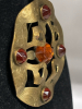 Victorian Cut Through Brass Repousse Amber Lucite Cab Sash Pin - 5