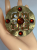 Victorian Cut Through Brass Repousse Amber Lucite Cab Sash Pin - 6