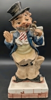 Vintage Shields Fifth Avenue Japan Glazed & Cold-Painted Waving Hobo Cigarette Pack / Matchsticks Holder w Ashtray | 10.25" Tall