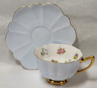 Shelley Baby Blue w/Flowers Cup & Saucer . Both Ring True , No chips or cracks