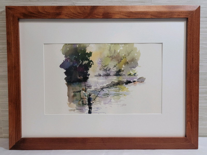 " Fisherman " Home Decor Watercolor Framed Print . Measures 24"&times;18"