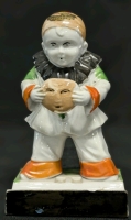 Vintage Cold-Painted Porcelain Masked Pierrot Clown w Mask | Souvenir of Canada Wall-Mountable Toothbrush Holder | Made in Japan | 5.75" Tall
