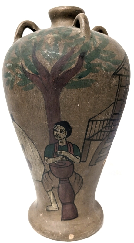 Vintage Pier 1 Imports Art Earthenware Vase Hand Made Painted Ceramic Thailand | 10.75" Tall