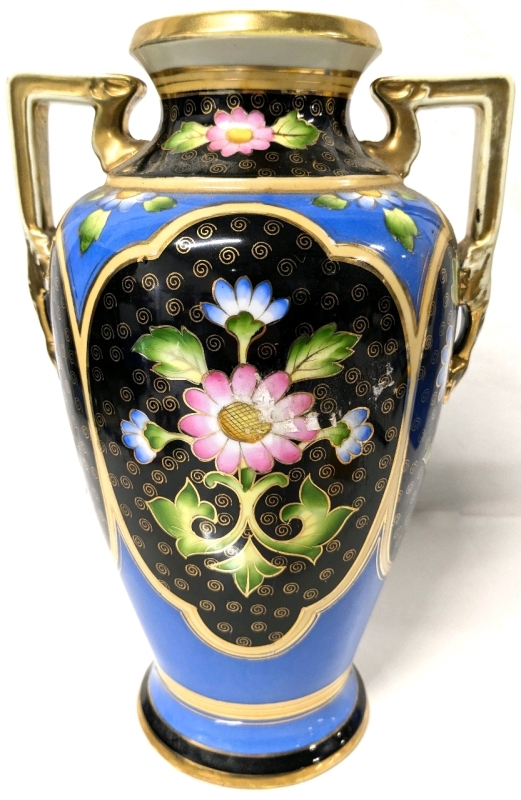 Handpainted Japan Gold Gilt Vase w Hope Drilled in Bottom (Likely Intended as a Lamp Base or Planter) | 12.25" Tall