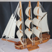 Handcrafted Wood Model Ship . Measures 25" long & 24" tall