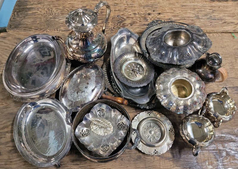 19+ Assorted Pieces of Silver Plate Serving Dishes