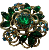 Large SELINI Dimenstional Brooch Emerald Green Rhinestones & AB Rhinestones <br/> - 2