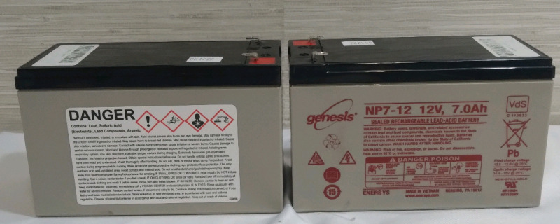 2 Untested Genesis NP7-12 12V 7.0Ah Sealed Rechargeable Lead-Acid Battery
