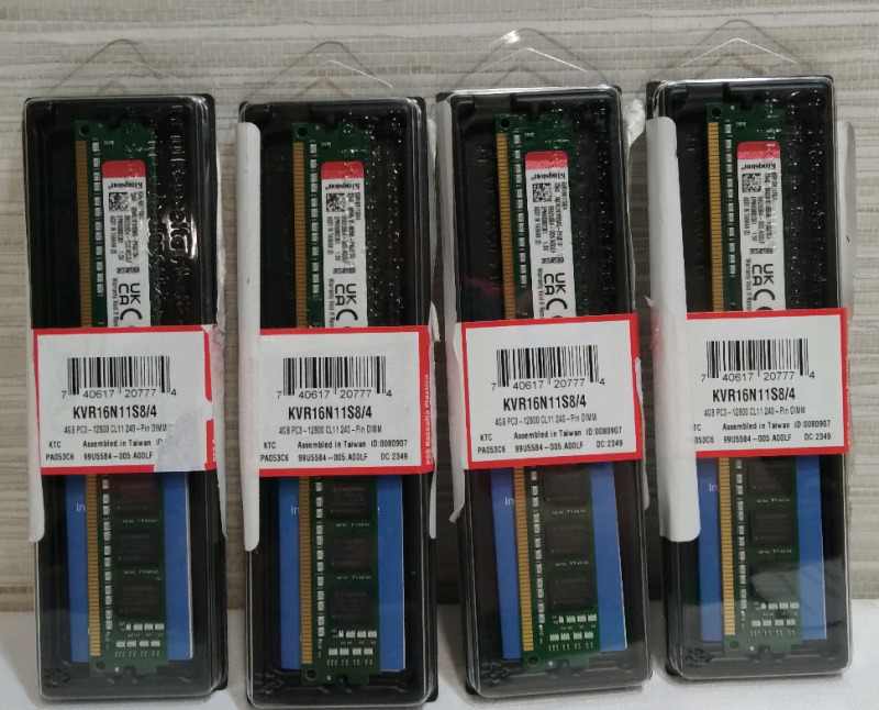 4 New Valueram DDR3 4GB, 1600MHz, Non-Ecc, Unbuffered, Cl11, 1.5V, 240 Pin Dimm, Singl