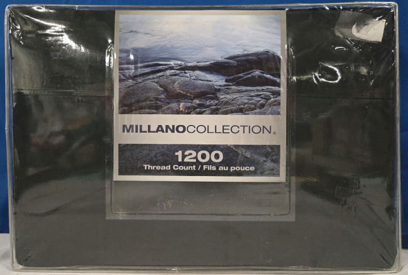 New | Spa Millano Collection Queen Bed Sheet Set 1200 Thread Count ( Black ) | Includes 1 Flat Sheet, 1 Fitted Sheet, & 2 Pillowcases