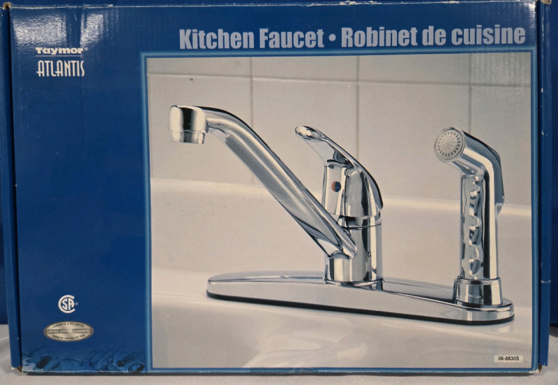 Taymor Atlantis | Chrome Kitchen Faucet Infinity 1 Lever With Spary Nosel | Fits 8" Standard Size Sink | Model # 06-8830S * Retails For 100+ *