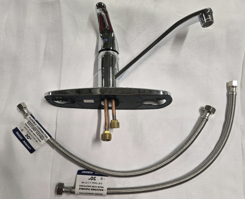Chrome Kitchen Sink Faucet With 2 Flexible Braided Stainless Steel Connecters
