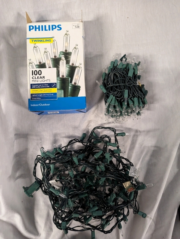 Phillips Twinkling Clear Light Strand With ClearMini Light Christmas Light String. Over 20' Long both.