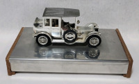 MCM Stainless Steel Trinket Box / Cigarette Box w/Rolls Royce Top . Measures 6 1/8"×3 5/8" . Car missing back seat and grill