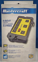 New | Mastercraft 8- Outlet Power Bar | 6' Feet Long Cord With Circuit Breaker & Built In Cord Storage