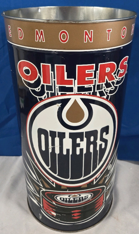 NHL | Edmonton Oilers Tall Metal Trash Can | Measures 19" Tall