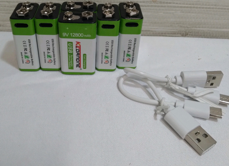 6 9V 12800mAh USB Rechargeable Batteries