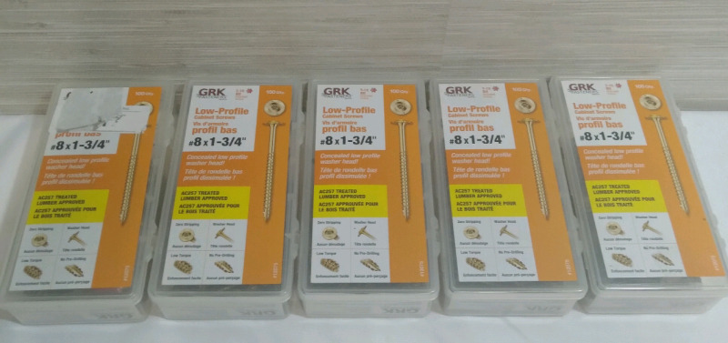 5 New GRK Fasteners Low Profile Cabinet Profile Cabinet Screws 8x1-3/4"