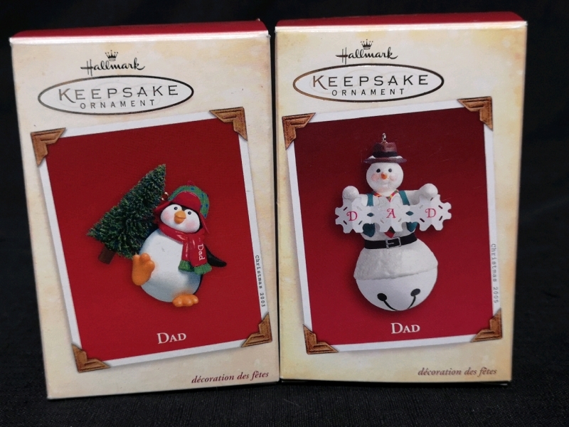 2 Like New DAD Hallmark Keepsake Ornaments 2.5 to 3" Tall