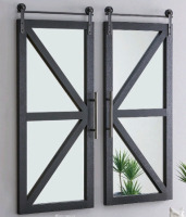 2 New | FirsTime & Co Black Rectangular Carriage Barn Door Wall Mirrors | Measures 14" x 34"<br/><br/>