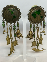 Banana Bob 1980's Globe Dangle<br/>Animal Charms Emerald Rhinestones Rare