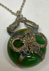 Jade Green Coloured Dragon Necklace 3 Drop Earrings Rhinestones - 2