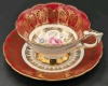 Royal Stafford Bone China Scalloped Edge Red & Gold Floral Bouquet Tea Cup & Saucer - 2