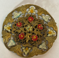 Czech Gilt Enamel Open Cut work Gilt Antique Brooch