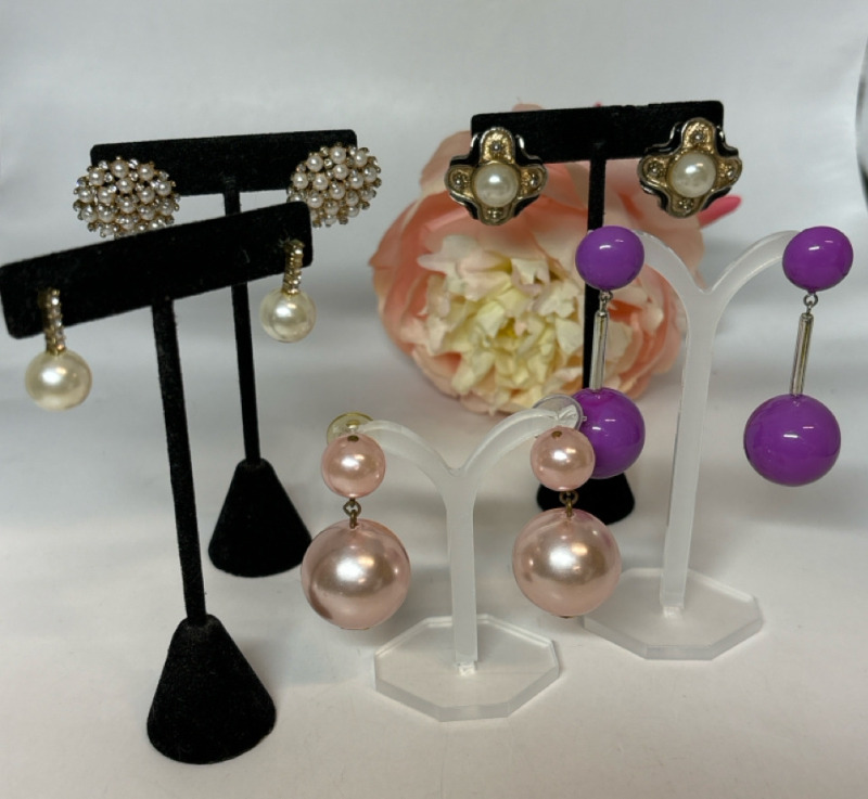 Retro Rhinestone Enamel Fauz Pearl & Statement Drop Earrings