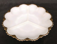 Vintage divided Milk Glass Serving Dish - 10" Diameter