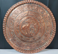 Vintage Turkish Large Copper Serving Tray / Platter . Measures 20.5" diameter