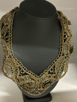 Statement OLD GOLD Lace Necklace Beaded Tatting Collar Necklace