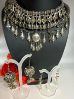 Scaled Mesh Statement Collar Necklace Saber Earrings Estate Bell Earrings