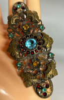 Czech Post War Rhinestone Gilt Brooch Amazing Paste & Prong Colours