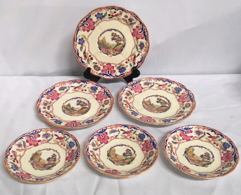 Rare Vintage Spode Gobelin Pattern Cream Soup Saucers + Teacup Saucers