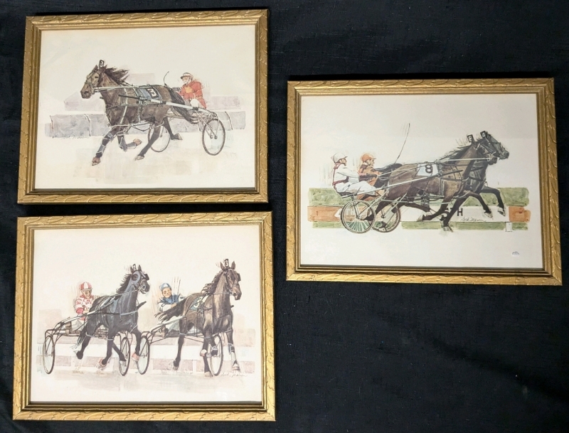 3 Vintage Framed Sulky Horse Racing Prints | 13" x 10.2" ea