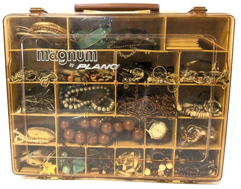 Double-Sided Plano Magnum Tackle Box w Jewelry Contents | Box Measures 11" x 14.25" x 5.25"