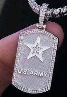 New GLD | US Army Iced Dog Tag Pendant (no chain)- 14k White Gold Plated w CZ Stones | Retails for $164!