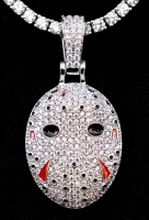 New GLD | Jason Mask Pendant (no chain)- 14k White Gold Plated w CZ Stones | 23mm x 36mm | Retails for $137!