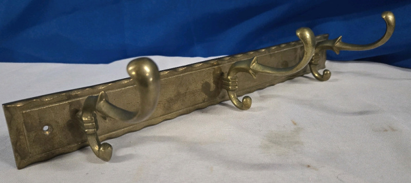 Triple Hook Brass Coat Hanger 15.5" Long