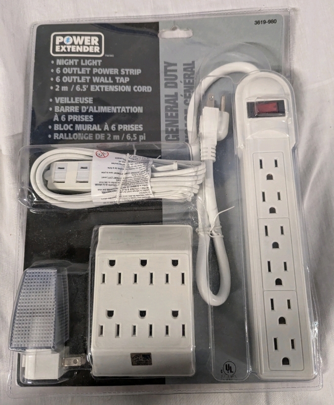 New Power Extender Nightlight, Power Strip, Wall Tap and 2m Extension Cord.