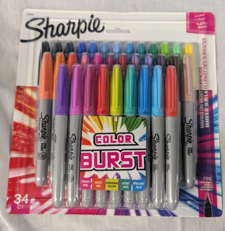 New Sharpie Colour Burst Markers. 32 Count.