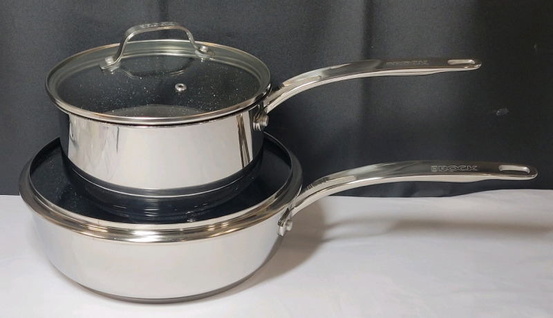 New - The Rock Heritage Ceramic & Stainless Steel Soup Pot w/Lid and Fry Pan w/Lid