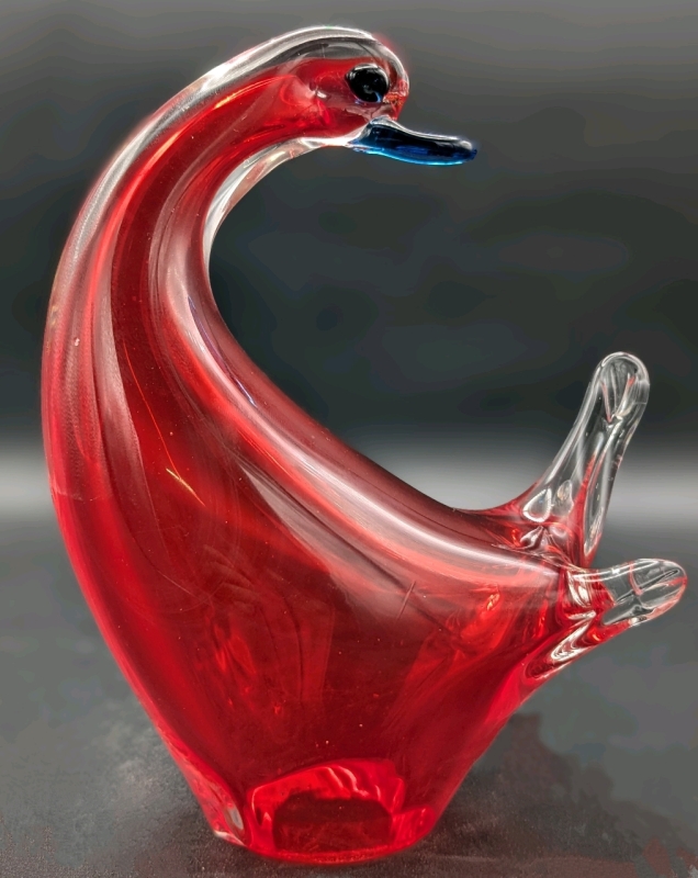 Kitschy Murano-Style Art Glass Goose Sliding on Bottom | 7.25" Tall