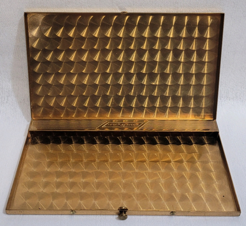 1940s REX Fifth Avenue Gold Tone Cigarette Case w/Cloth Bag .