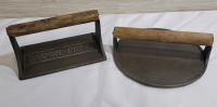 Vintage Cast Iron Bacon Presses with Wooden Handles . Two (2) Presses