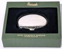 New HARRODS Knightsbridge Silver Plated Oval Compact Mirror | 2.75" x 2.25" | HM7981